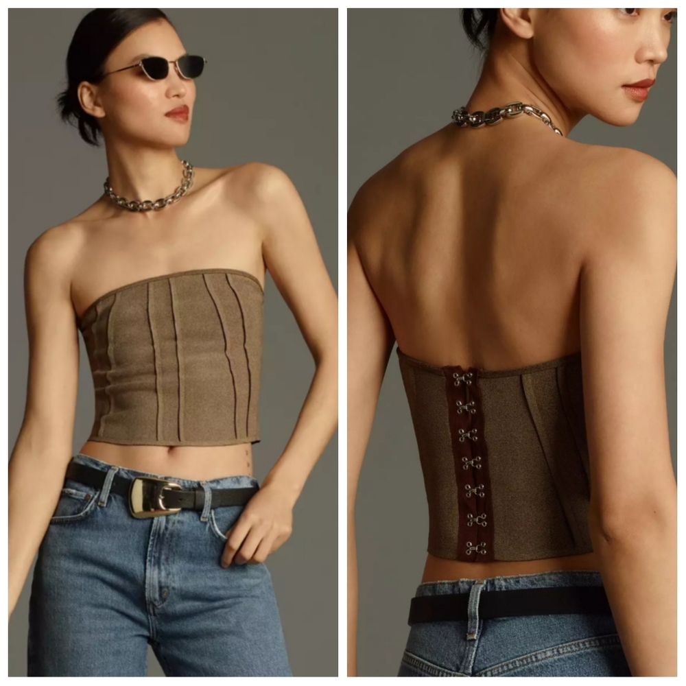NWT Anthropologie Pilcro Corset Sweater Top Women's Medium Stretch Bohemian NEW!